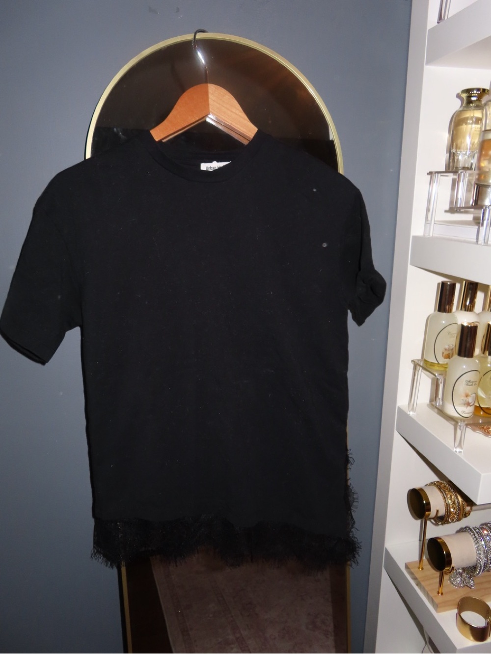 Urban Heritage Black T-Shirt with Lace Trim | Size XS | NWOT